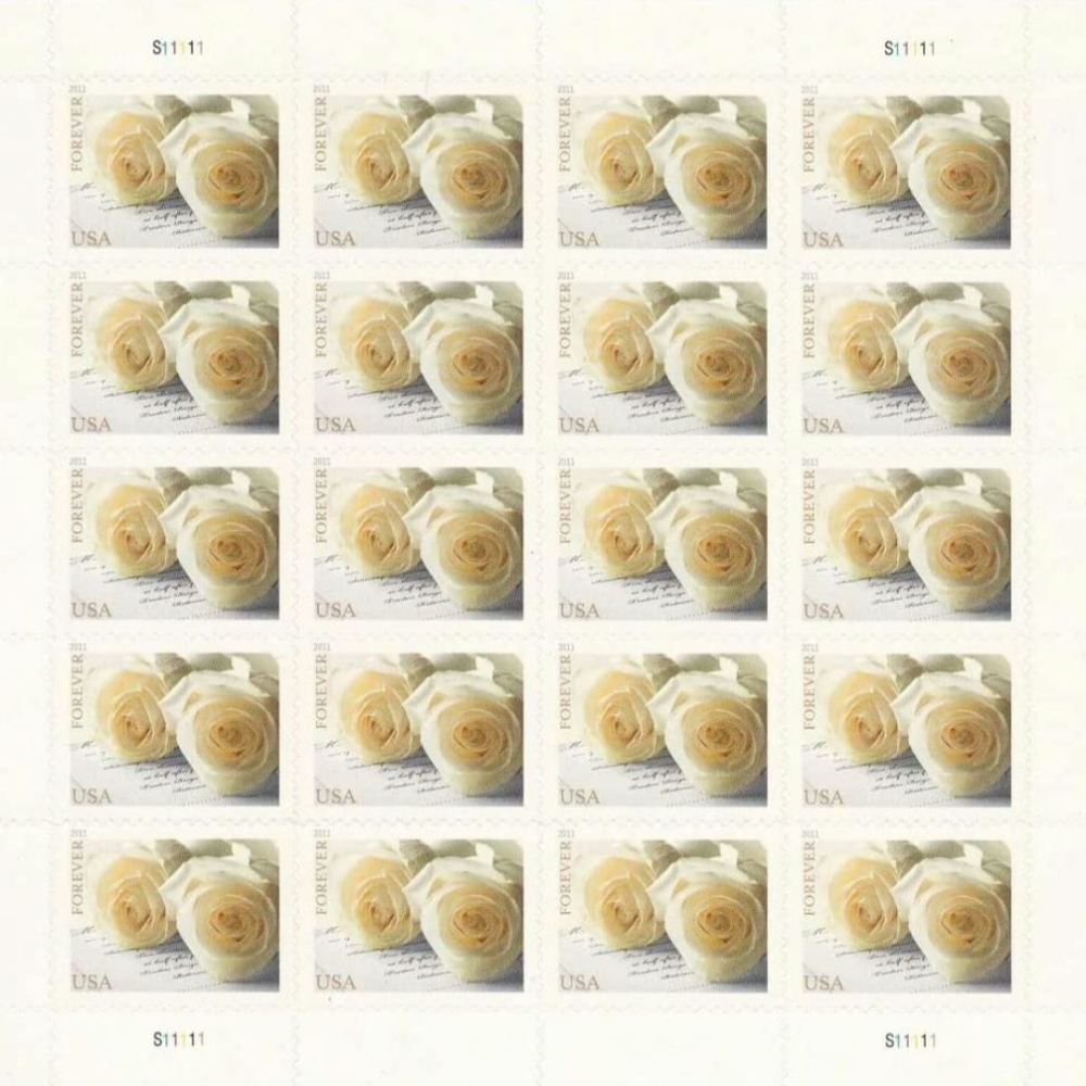 200 lifetime white roses unused wedding stamps.